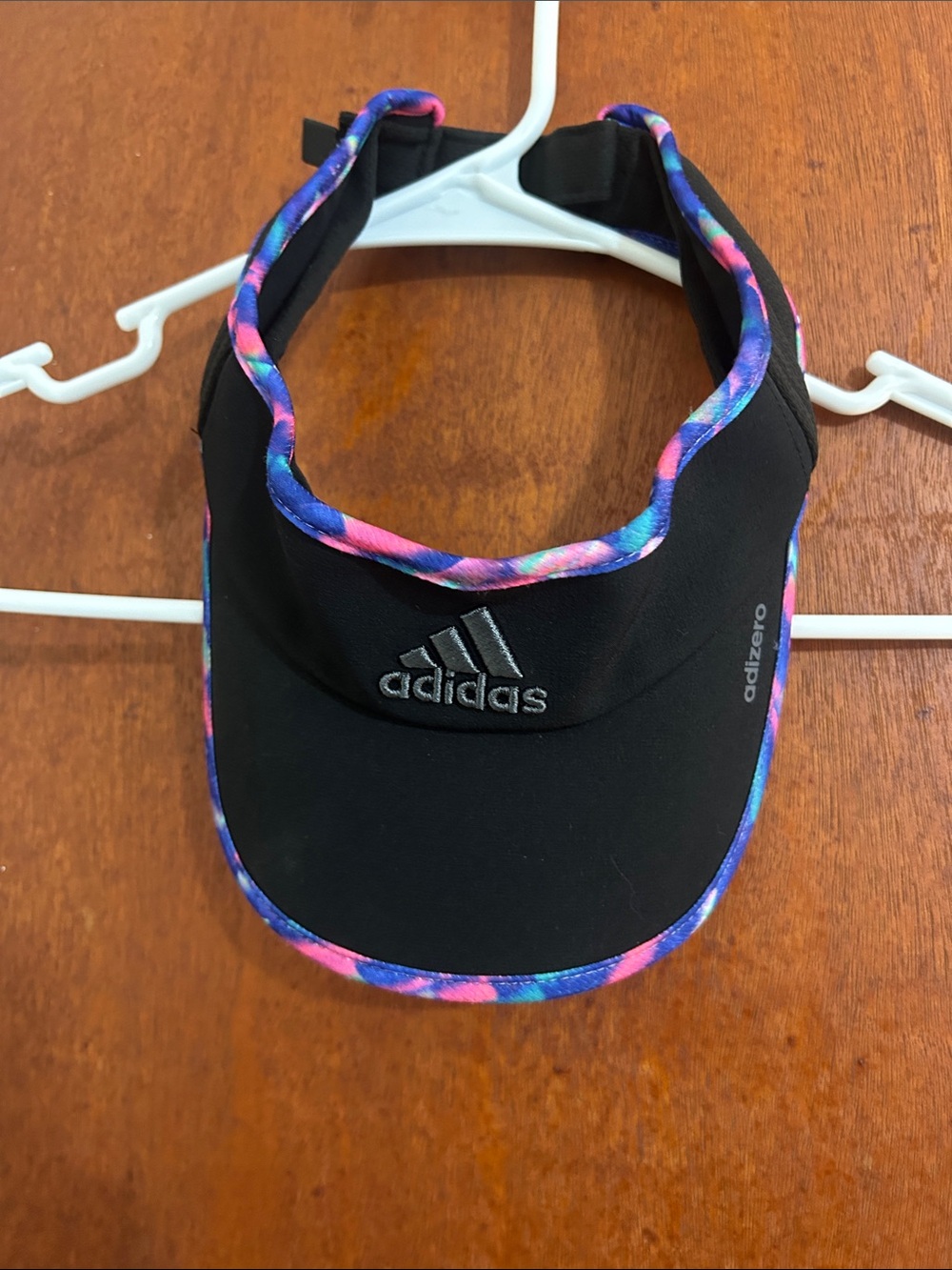 adidas Kids Black Visor with Pink and Blue Trim